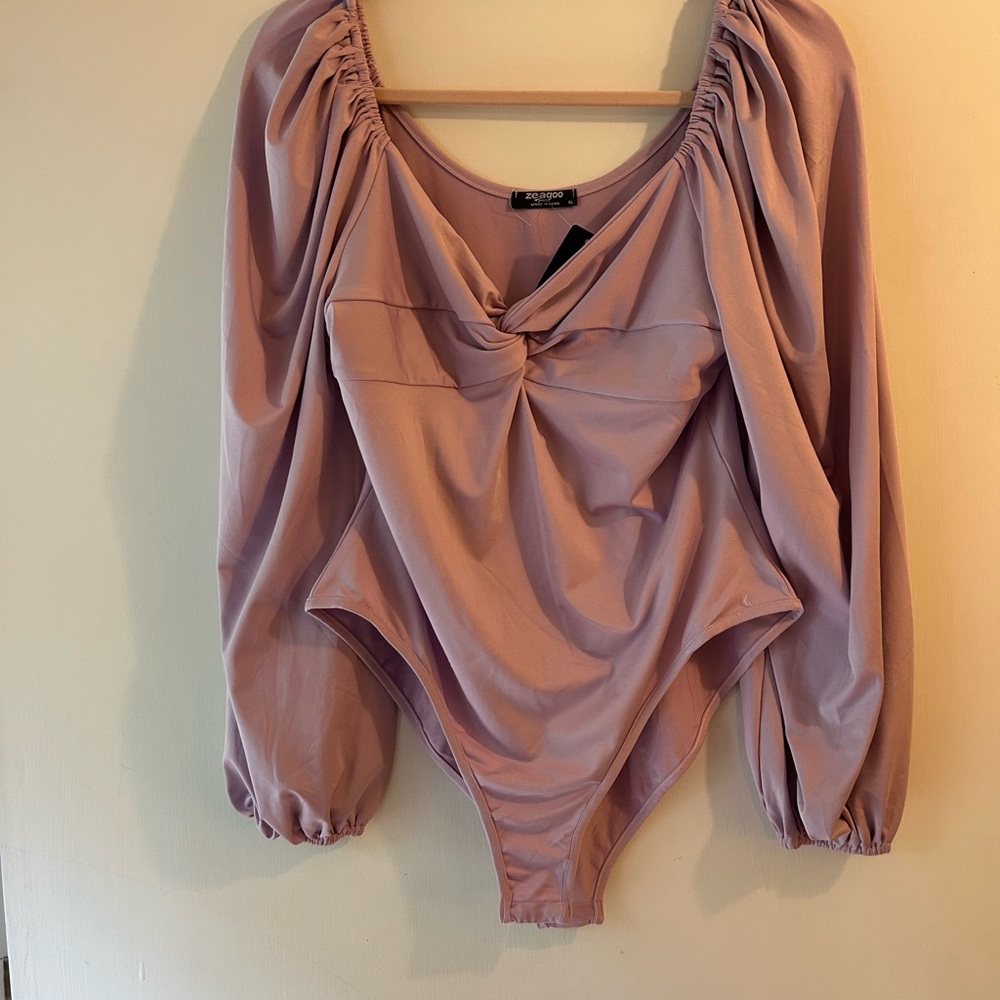 Amazon Purple Ruched Puff Sleeve Bodysuit